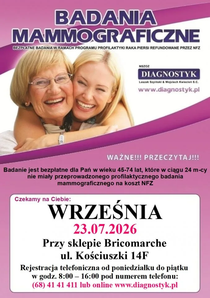 Bezpłatne badania mammograficzne dla kobiet
