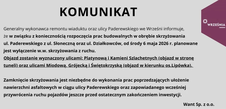 Utrudnienia w ruchu na skrzyżowaniu ul. Paderewskiego, Słonecznej i Działkowców