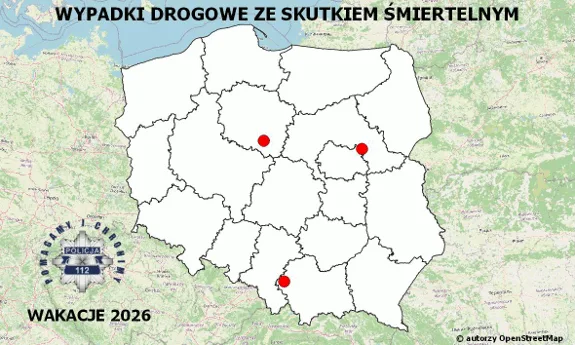Policyjna mapa wypadków drogowych ze skutkiem śmiertelnym – Wakacje 2026